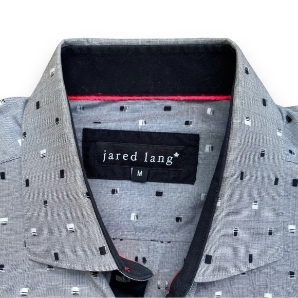 Jared Lang Gray Button Down With Black and White Rectangle Print Dress Shirt - Picture 2 of 11